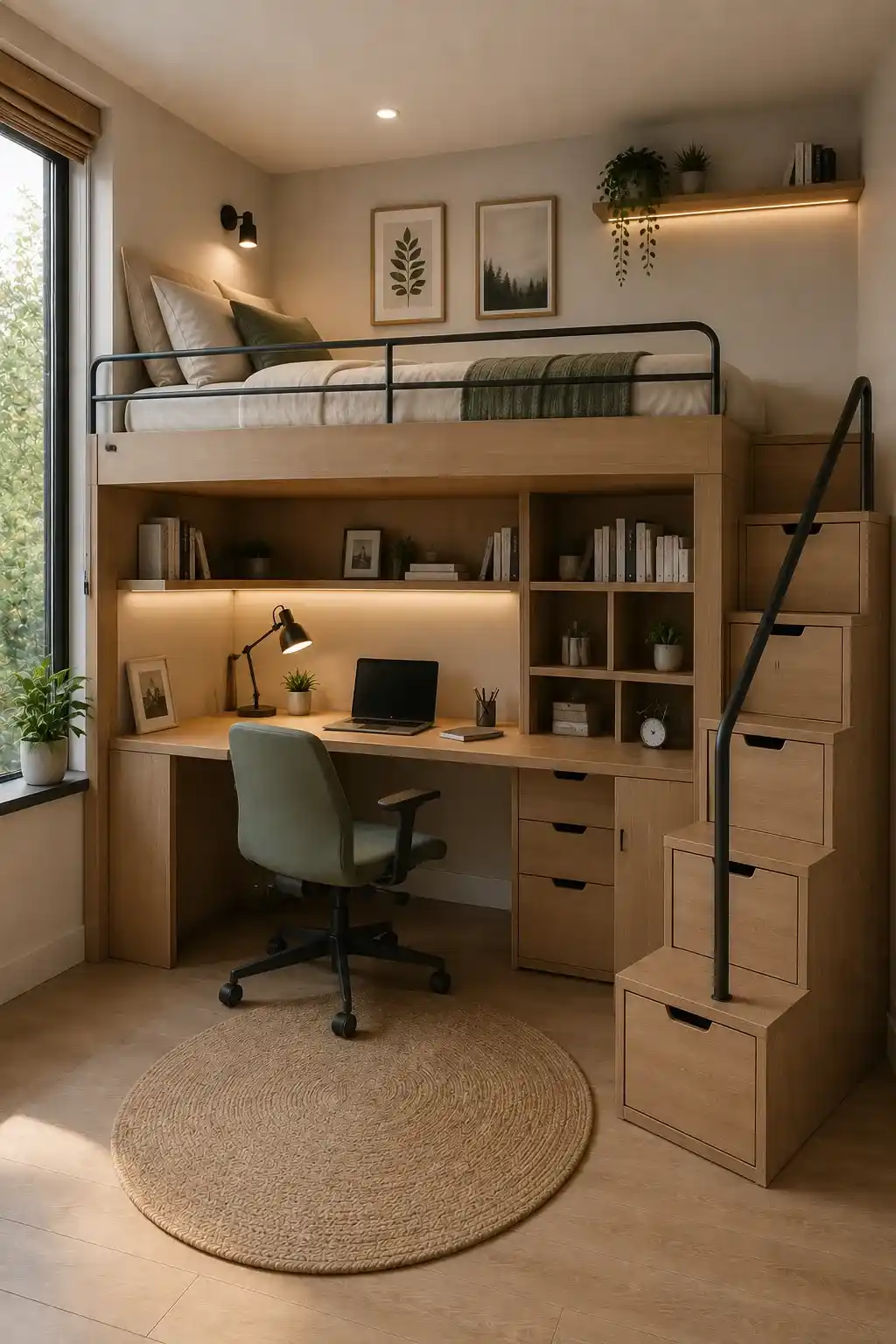 Corner Loft Bed Design for Small Bedroom