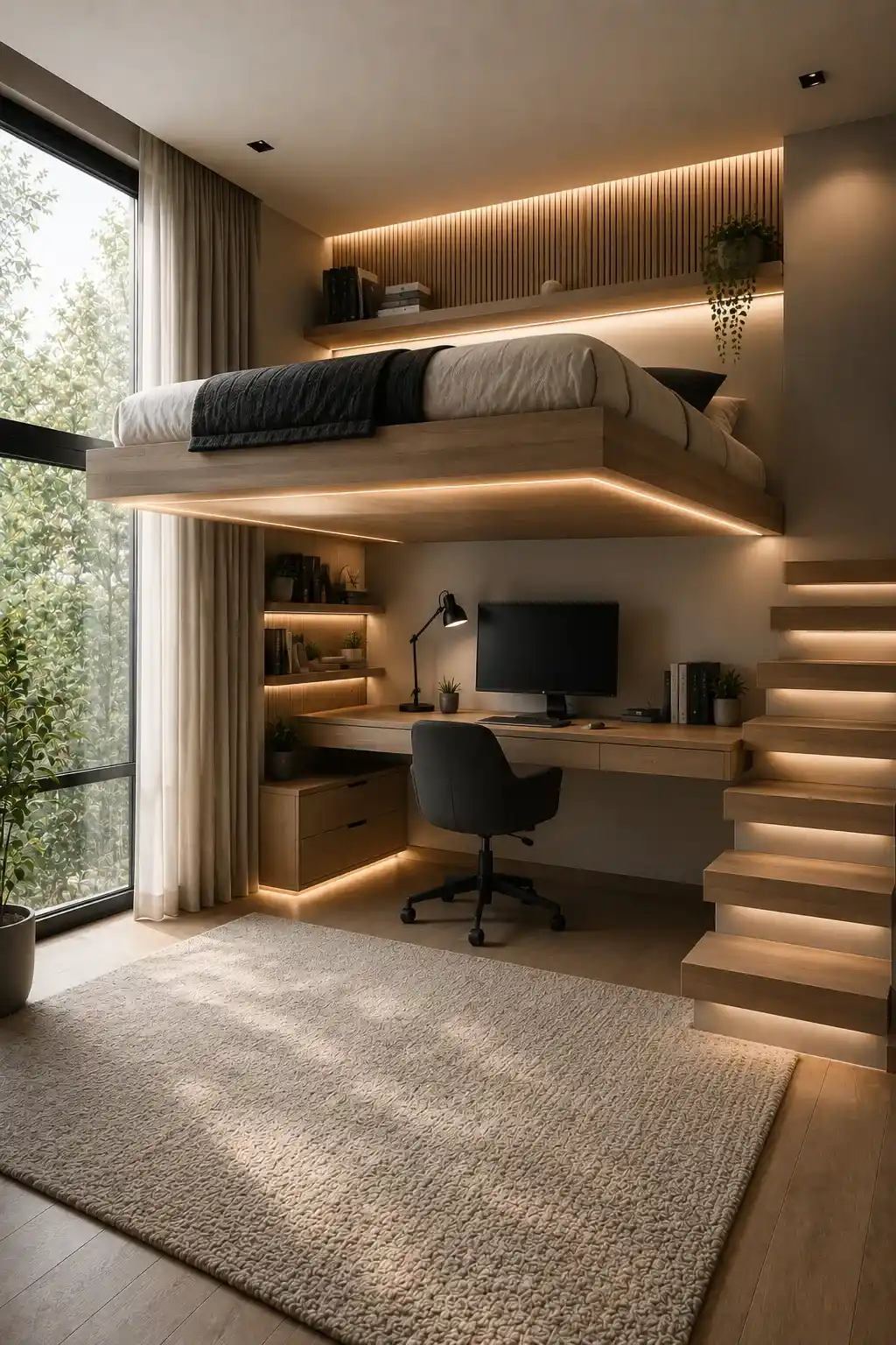 Floating Style Loft Bed for Small Bedroom