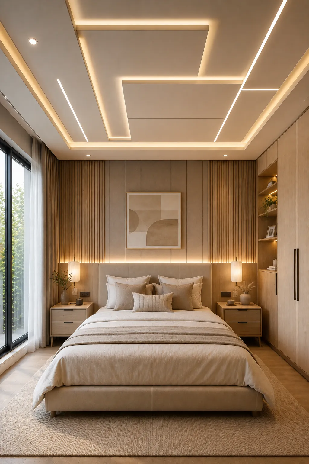 Geometric ceiling design bedroom
