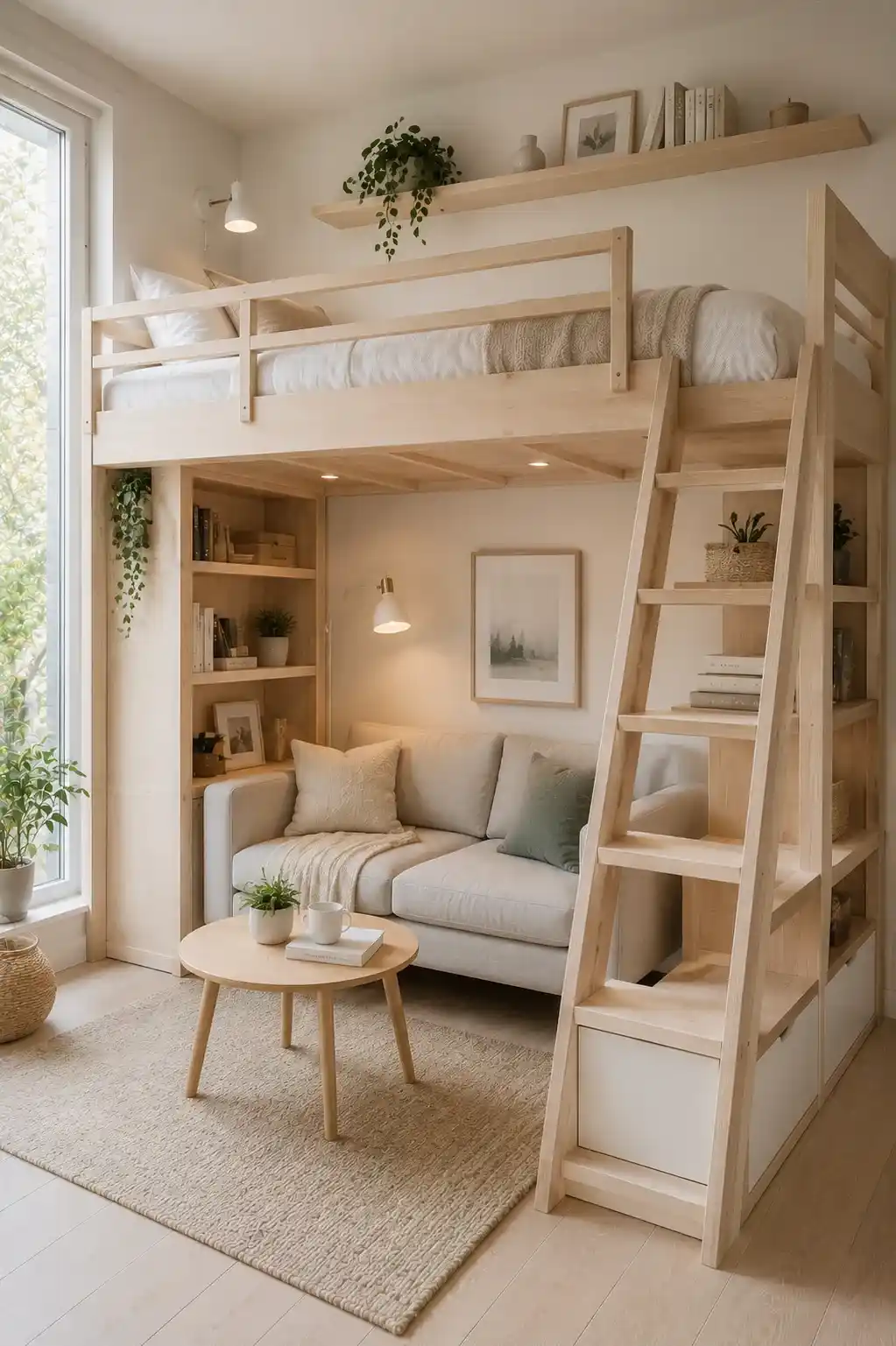 Scandinavian Loft Bed Design for Small Bedroom