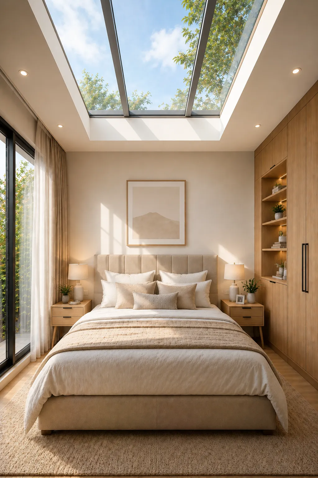 Skylight ceiling small bedroom