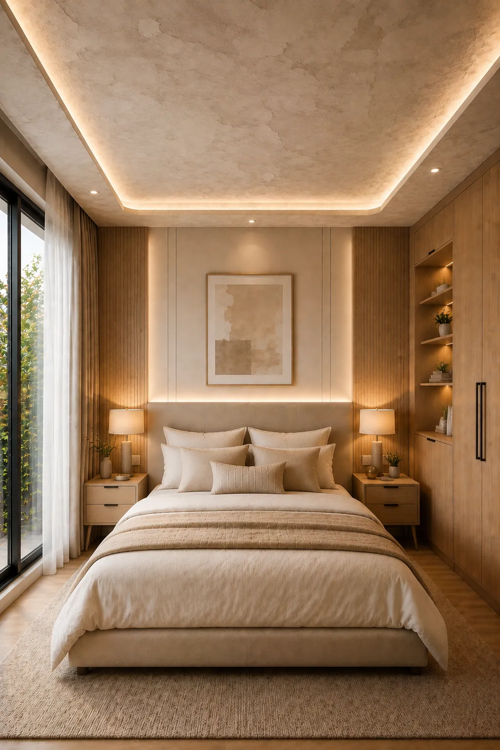 Textured ceiling design bedroom
