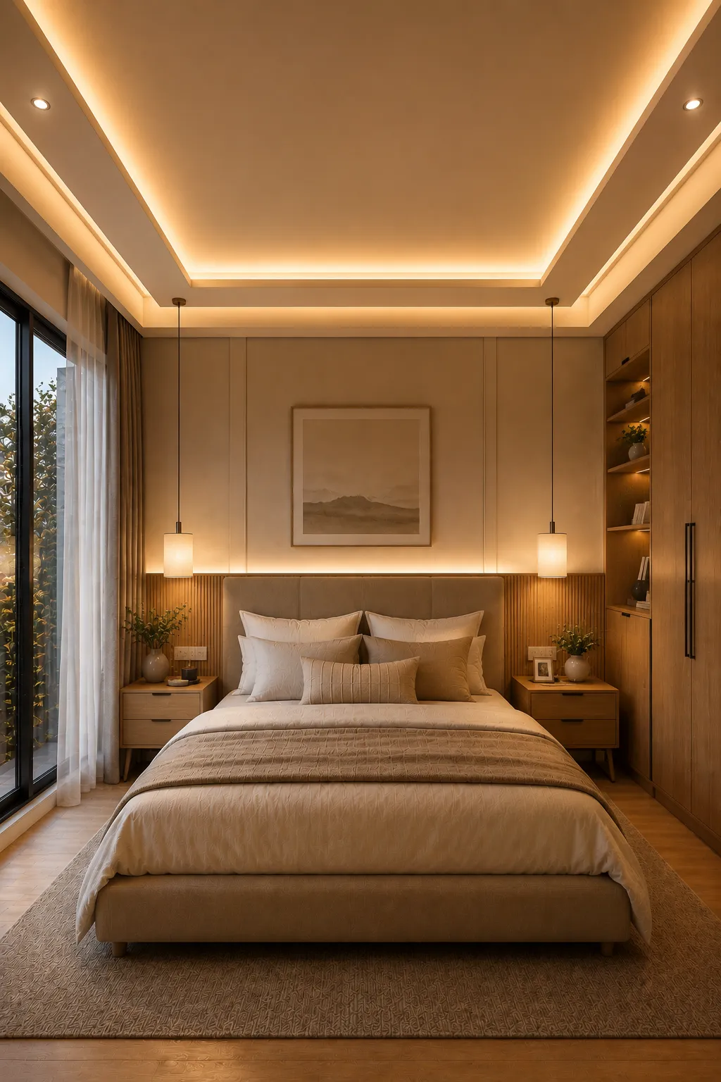 Warm ambient ceiling lighting bedroom