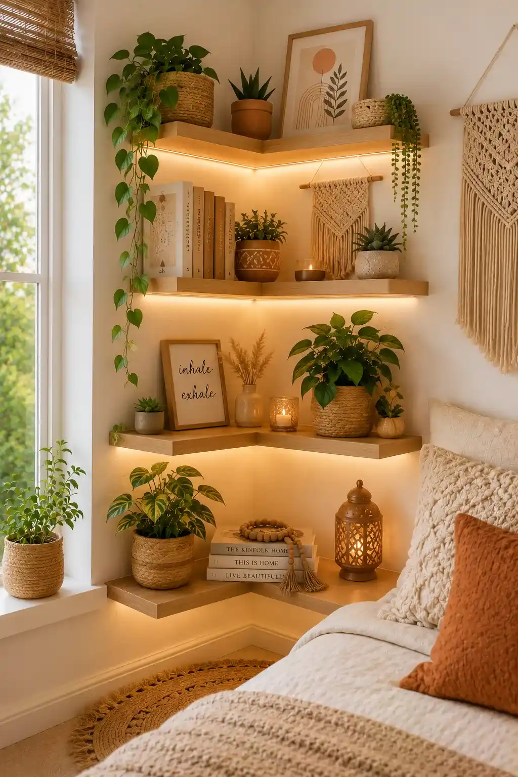 Boho Corner Shelf Ideas Small Bedroom