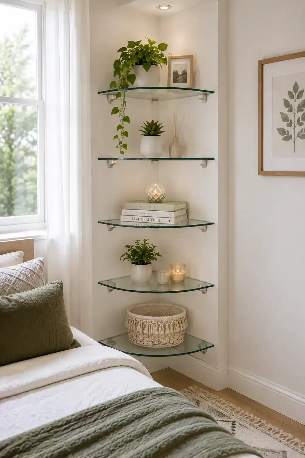 Glass Corner Shelves Small Bedroom
