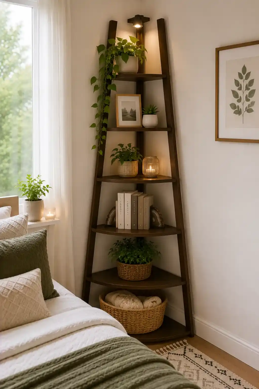 Ladder Style Corner Shelves Small Bedroom