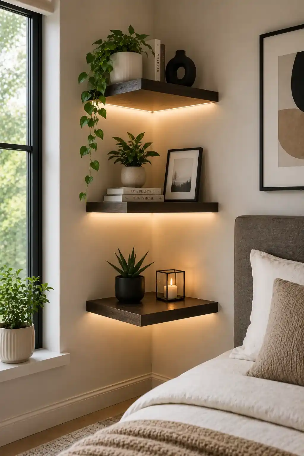 Modern Floating Corner Shelves Small Bedroom