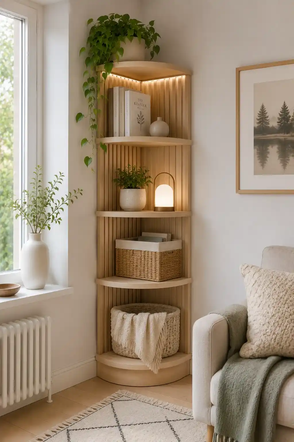 Scandinavian Corner Shelf Design Small Bedroom
