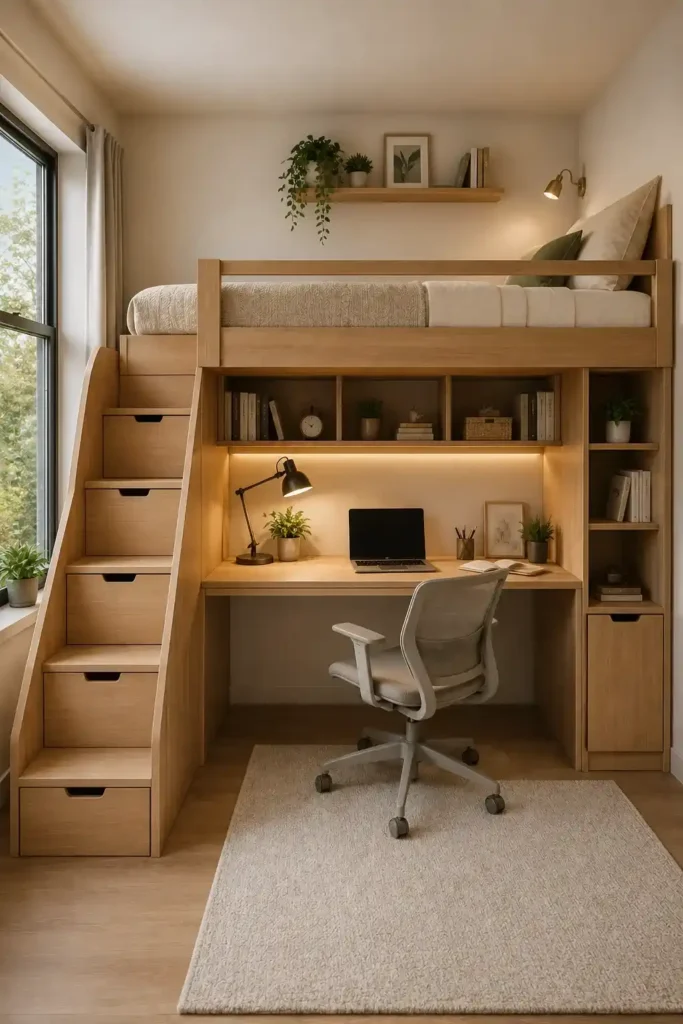 Loft Bed With Built-In Desk for Small Bedroom